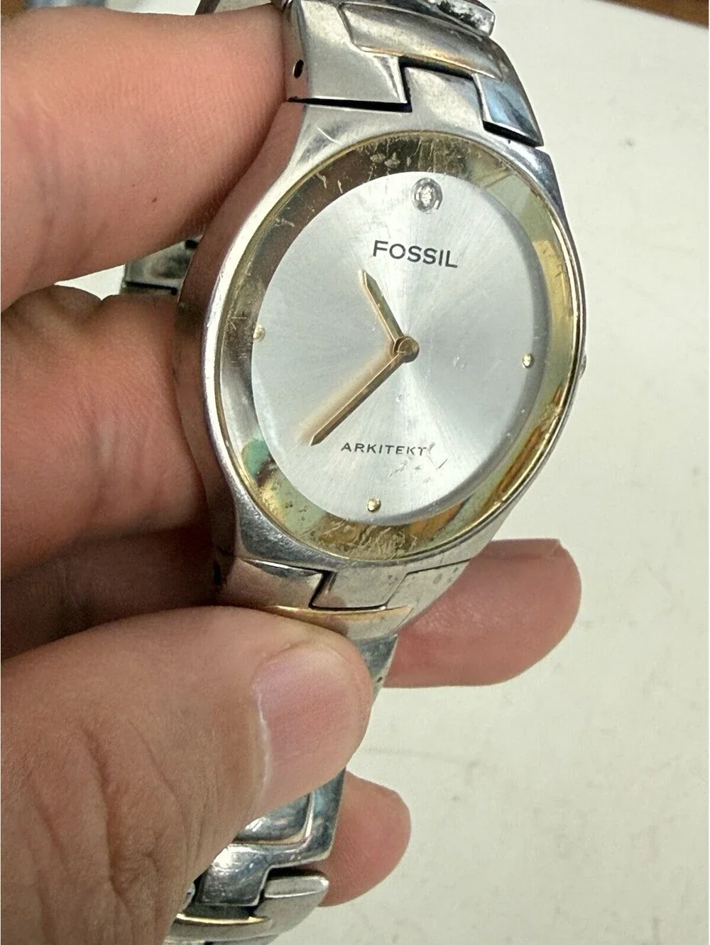 Men’s Fossil Arkitekt Silver And Gold Tone FS-3029 Watch With Dianond Accents